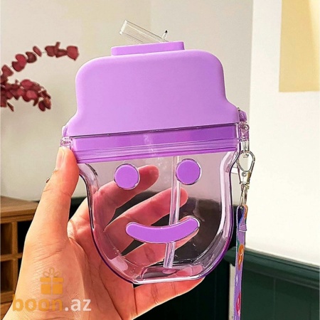 Бутылка для воды "Смайлик" с трубочкой  Smile bottle (fiolet)